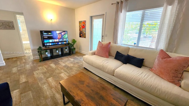 living room with light hardwood / wood-style floors