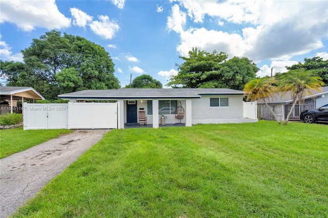 single story home with a front yard