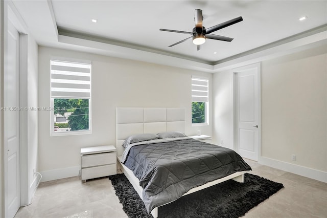 4593 Meadow Green Trl, Lake Worth, FL 33463 - bedroom featuring a raised ceiling, baseboards, ceiling fan, and recessed lighting