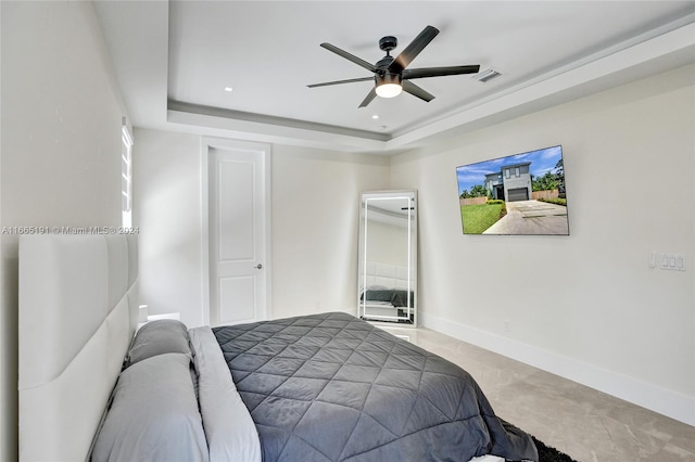 4593 Meadow Green Trl, Lake Worth, FL 33463 - bedroom with a tray ceiling, baseboards, ceiling fan, and carpet
