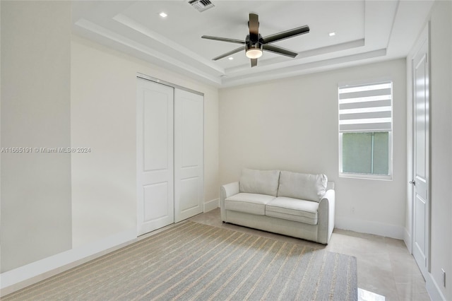 4593 Meadow Green Trl, Lake Worth, FL 33463 - sitting room with a raised ceiling, a ceiling fan, baseboards, and recessed lighting