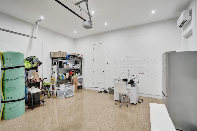 4593 Meadow Green Trl, Lake Worth, FL 33463 - garage with freestanding refrigerator, a wall mounted AC, recessed lighting, and a garage door opener