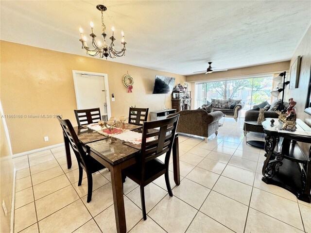 living room featuring light tile patterned flooring and ceiling fan