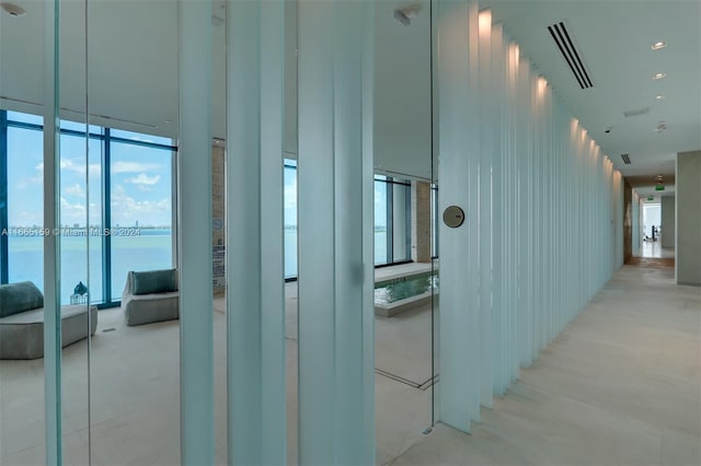 hallway with a water view