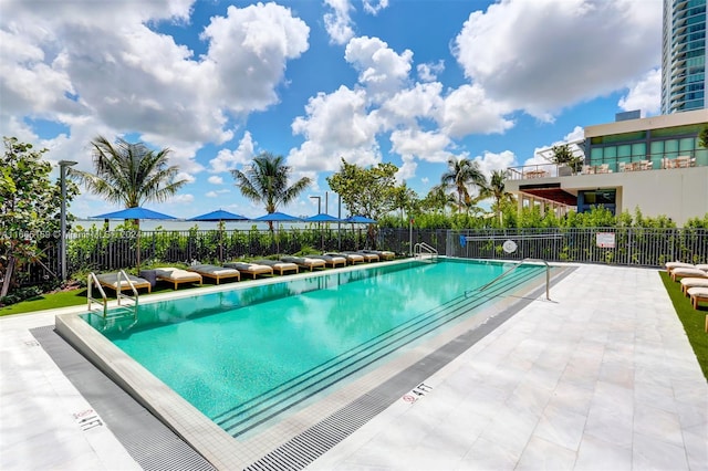 view of swimming pool with a patio area