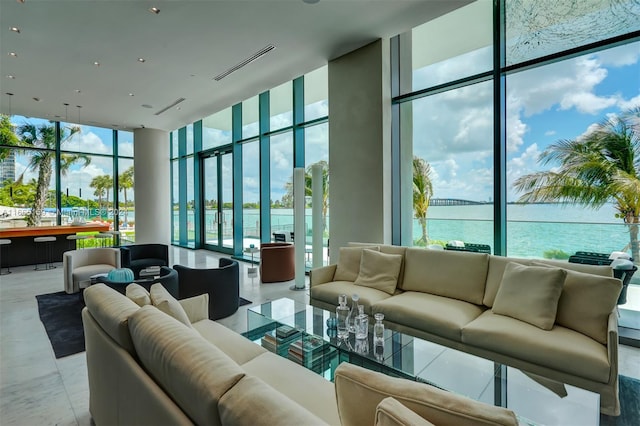 lobby featuring a water view