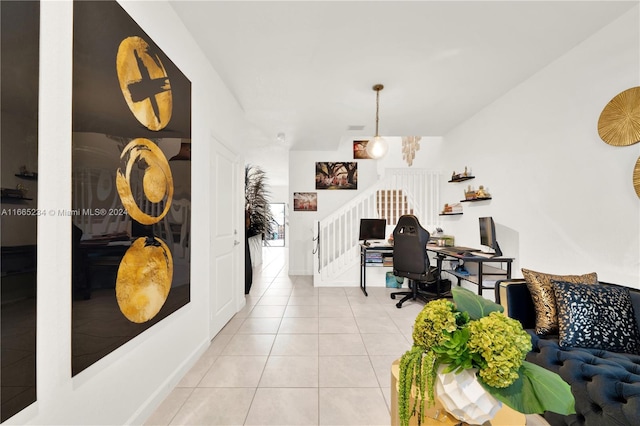 home office featuring light tile patterned flooring