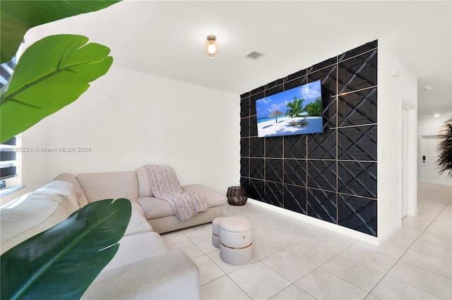 living room featuring tile patterned floors