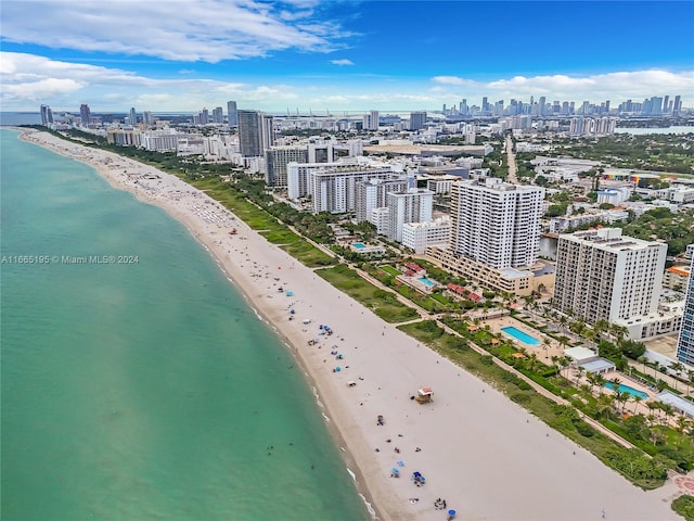 2615 Collins Ave Unit 21, Miami Beach, FL 33140 - drone / aerial view with a water view, a beach view, and a view of city