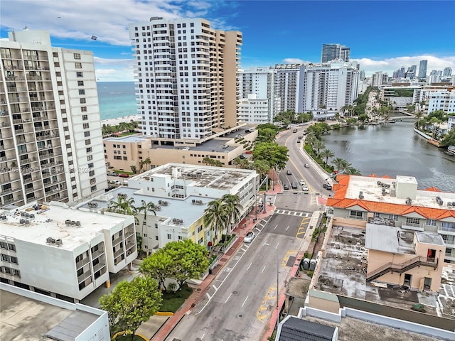 2615 Collins Ave Unit 21, Miami Beach, FL 33140 - drone / aerial view with a water view and a view of city