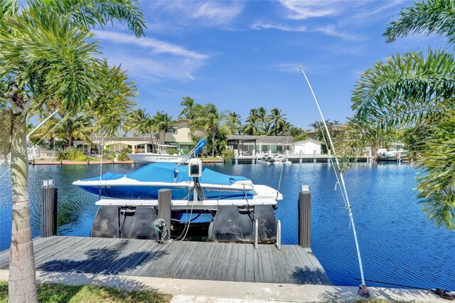 view of dock with a water view