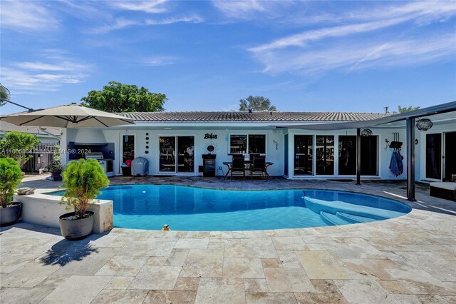 view of swimming pool featuring a patio