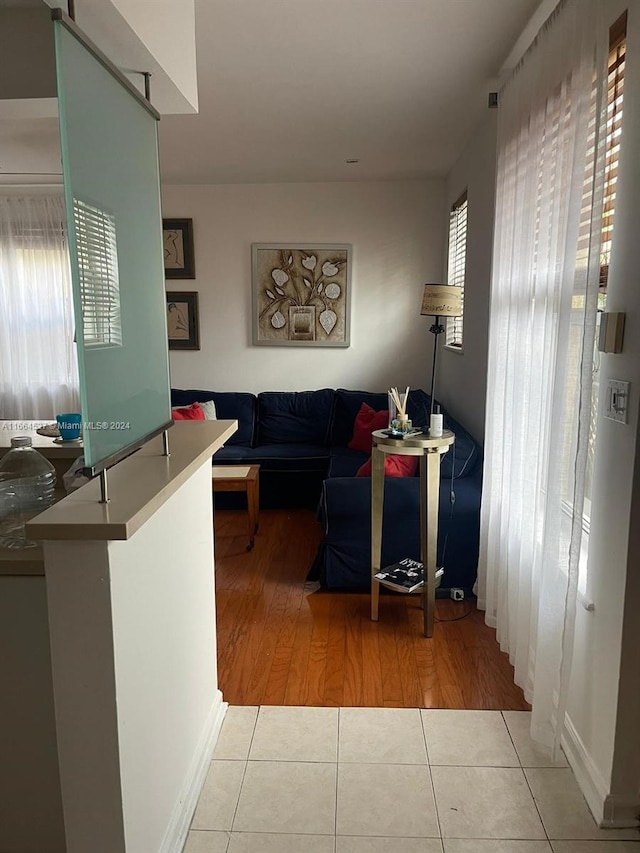 living room featuring light wood-type flooring