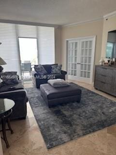 living room featuring french doors