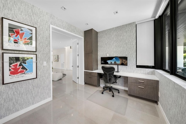 5327 N Bay Rd, Miami Beach, FL 33140 - office with wallpapered walls, built in study area, and baseboards