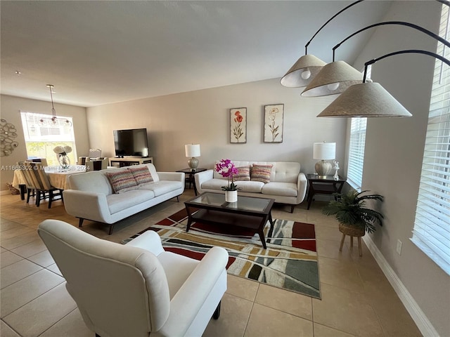 living room featuring light tile patterned floors