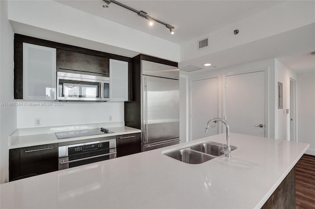 kitchen featuring appliances with stainless steel finishes, sink, and dark hardwood / wood-style floors