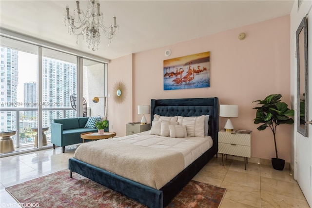 bedroom with an inviting chandelier