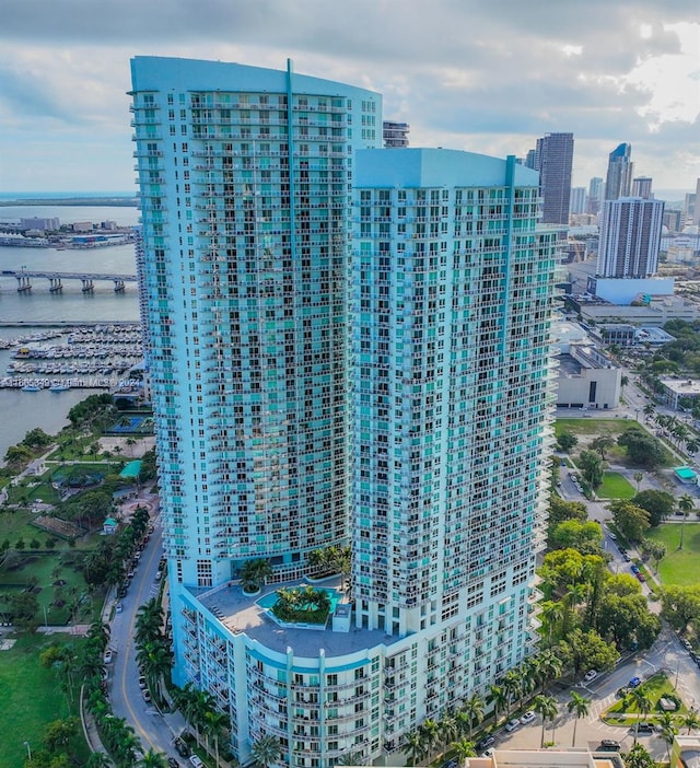 view of building exterior featuring a water view