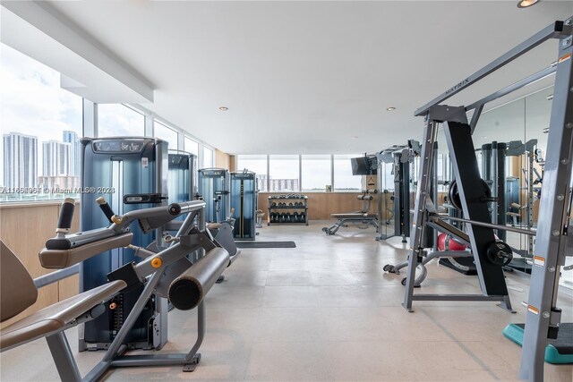 gym featuring a wall of windows