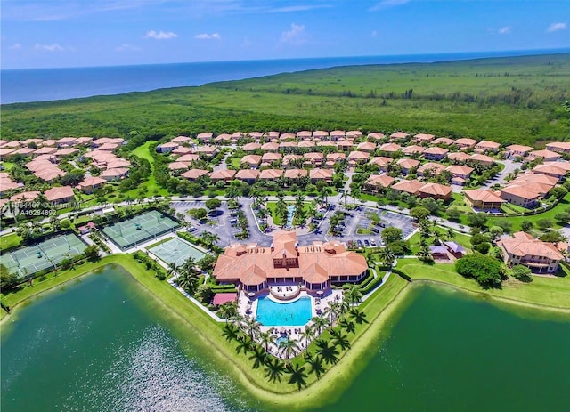 aerial view with a water view