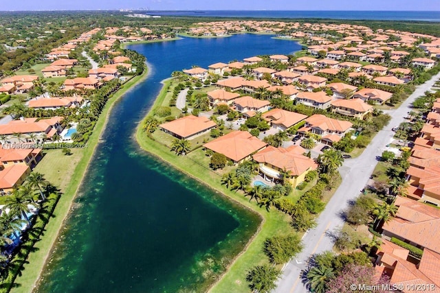 drone / aerial view featuring a water view