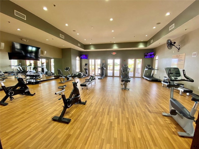 gym with light wood-type flooring