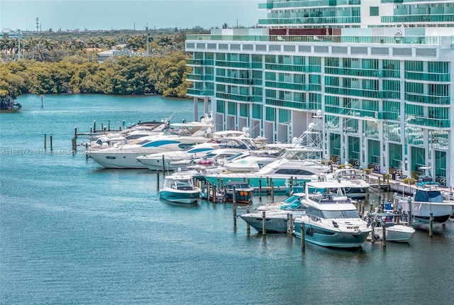 view of dock featuring a water view