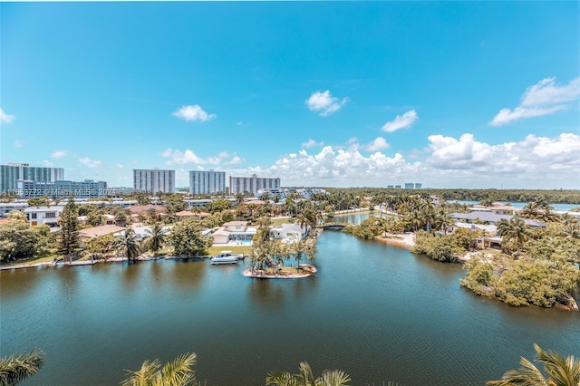 aerial view featuring a water view