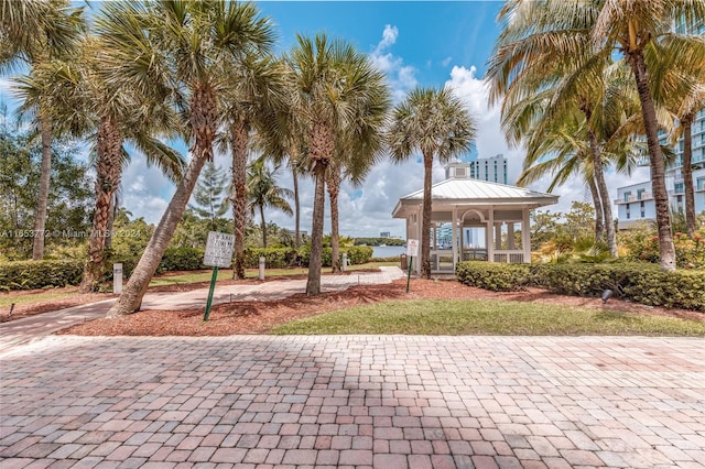 exterior space with a water view