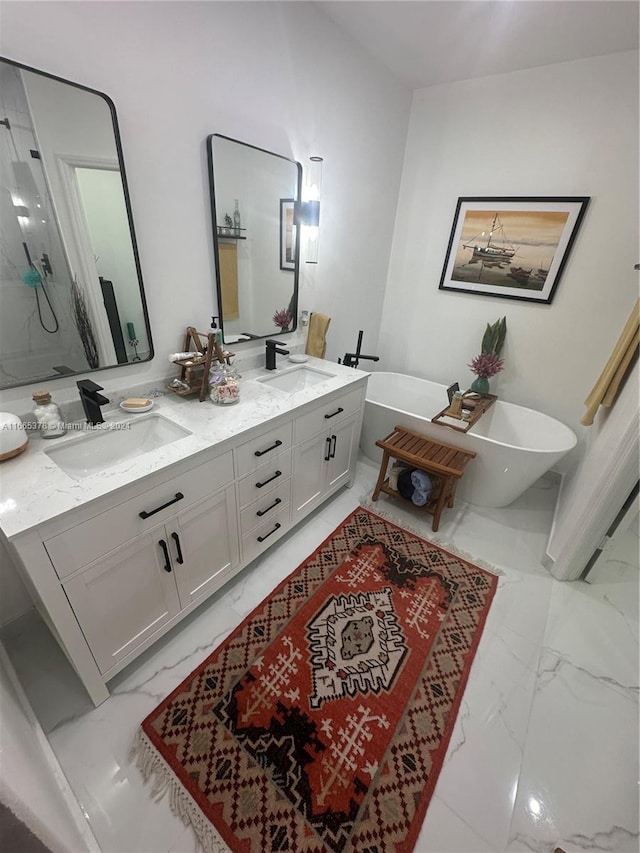 bathroom with vanity and separate shower and tub