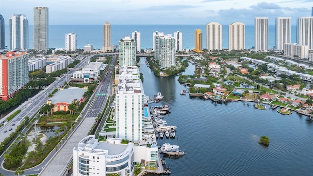 aerial view with a water view