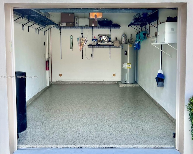 garage featuring water heater