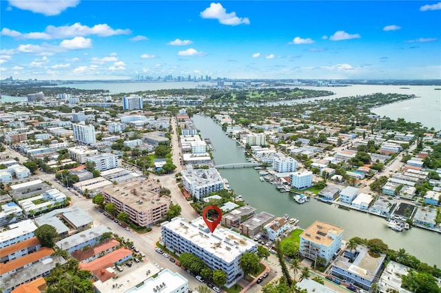 bird's eye view featuring a water view