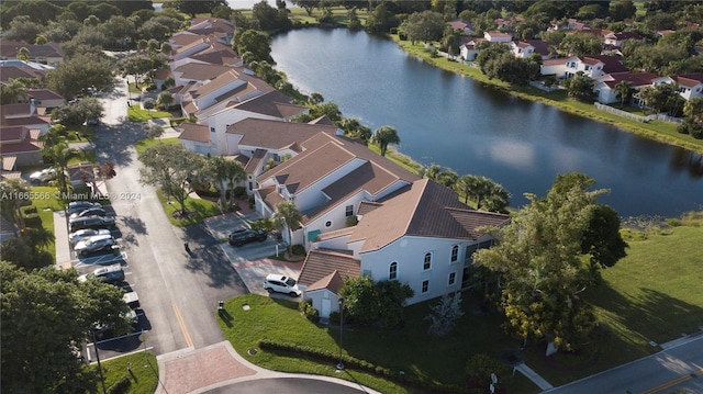 aerial view with a water view