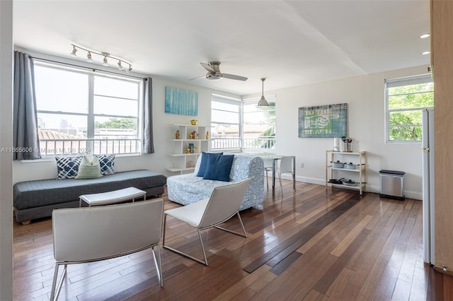 420 15th St Unit 307, Miami Beach, FL 33139 - living room featuring wood-type flooring, ceiling fan, and baseboards