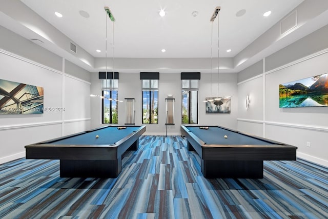 rec room featuring pool table and dark hardwood / wood-style floors