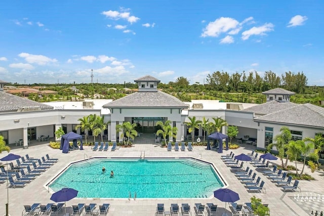 view of swimming pool with a patio