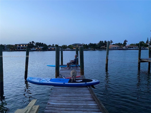 view of dock with a water view