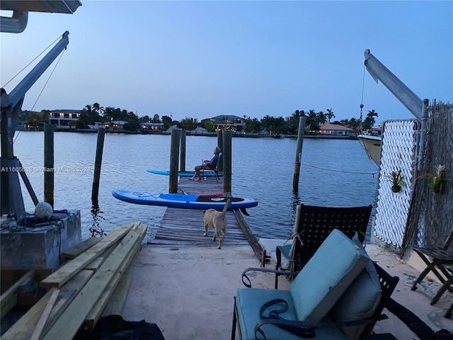 view of dock featuring a water view