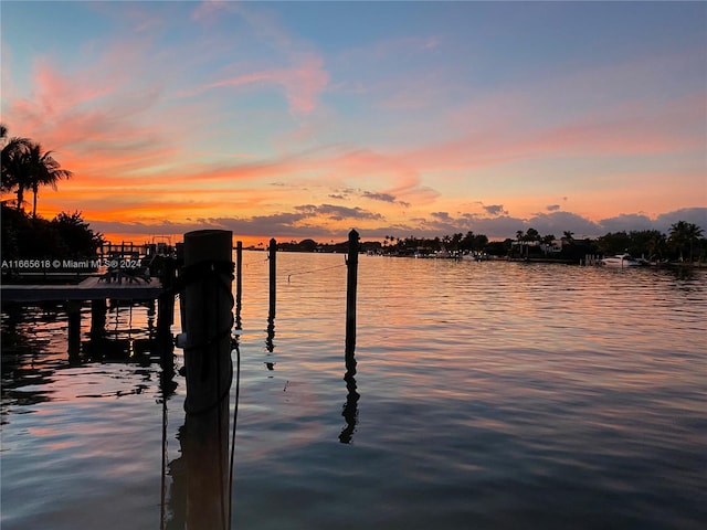 view of dock with a water view