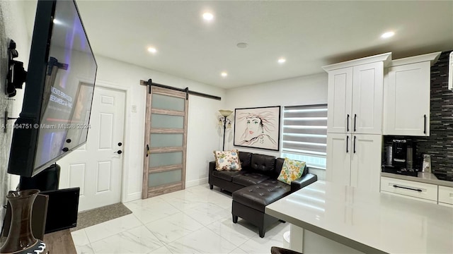 interior space featuring a barn door