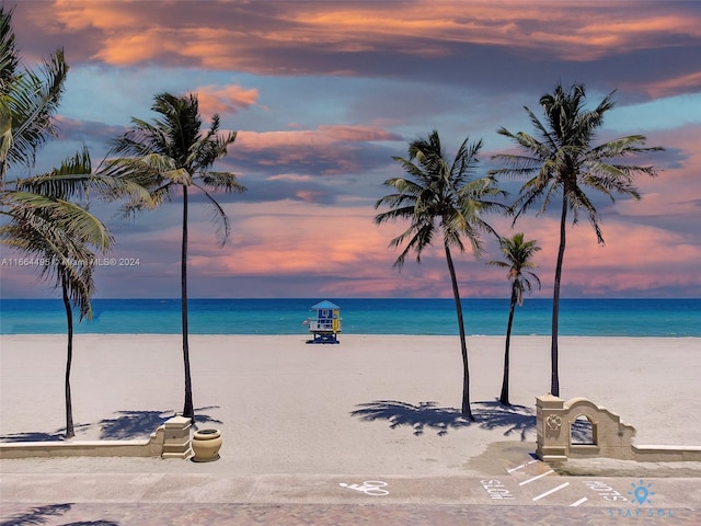 view of water feature featuring a beach view