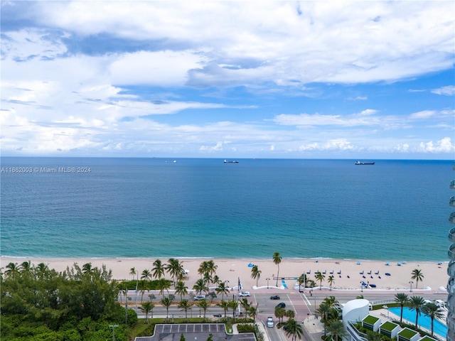 view of water feature with a beach view