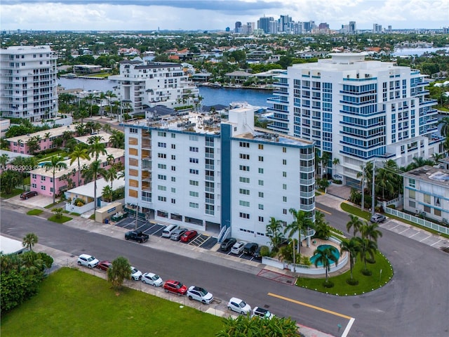 aerial view featuring a water view