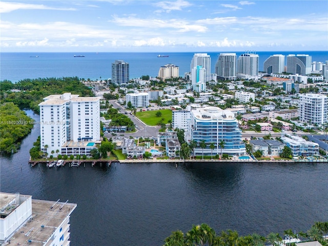 bird's eye view featuring a water view