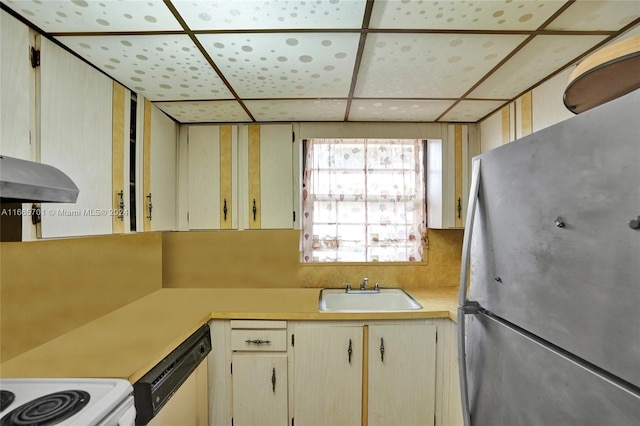 kitchen featuring a paneled ceiling, dishwasher, and sink