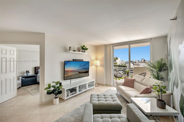 living room with light tile patterned floors