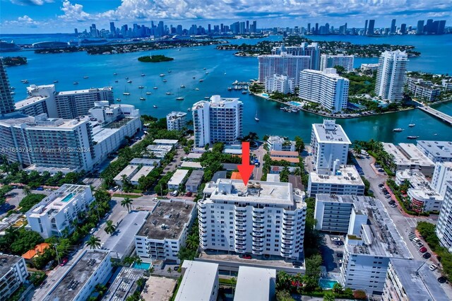 1621 Bay Rd Unit 1105, Miami Beach, FL 33139 - aerial view with a city view and a water view