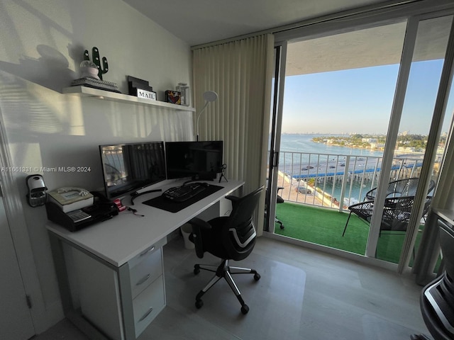 office with light hardwood / wood-style flooring